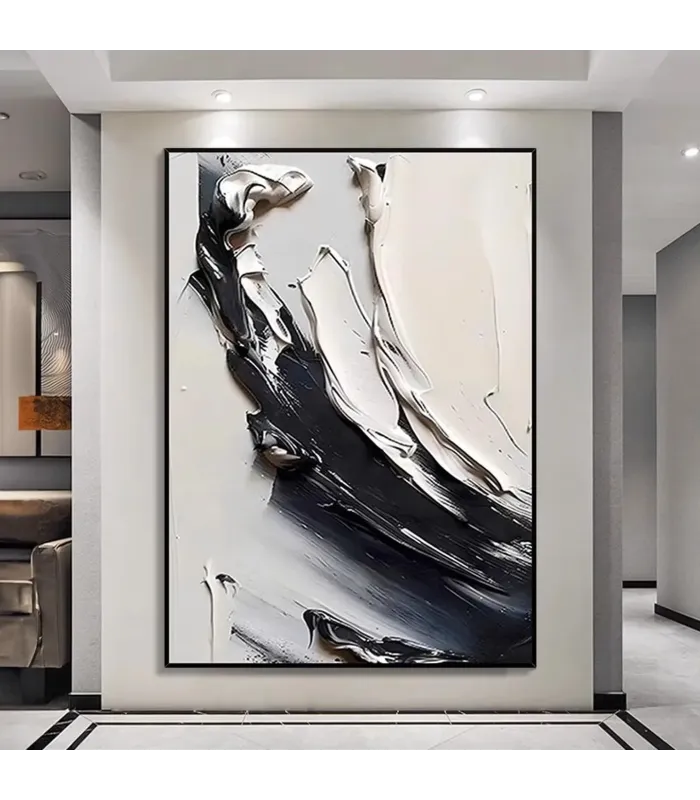 Textured Black and White Abstract Painting