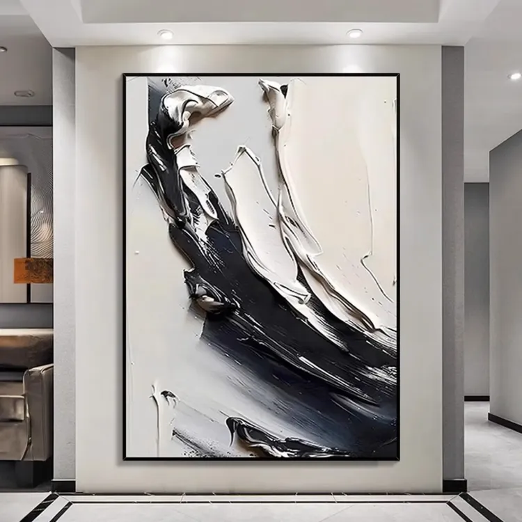 Textured Black and White Abstract Painting
